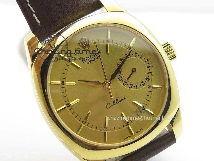 MiroTime 0505 Thermal Cellini Date YG Gold Sticks Dial On Brown Leather Strap A 3885